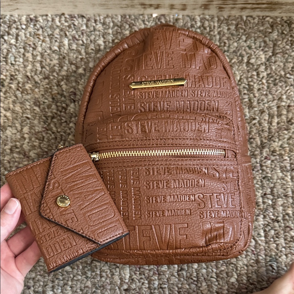 Steve Madden Tan Embossed Backpack and Wallet